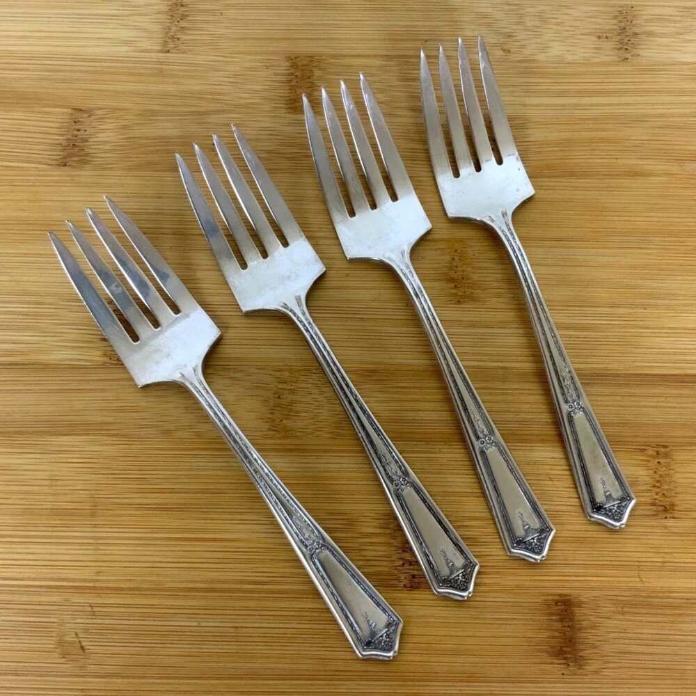 International Silver Bouquet Vendome Dessert Forks Set of 4 Silver Plate 1924